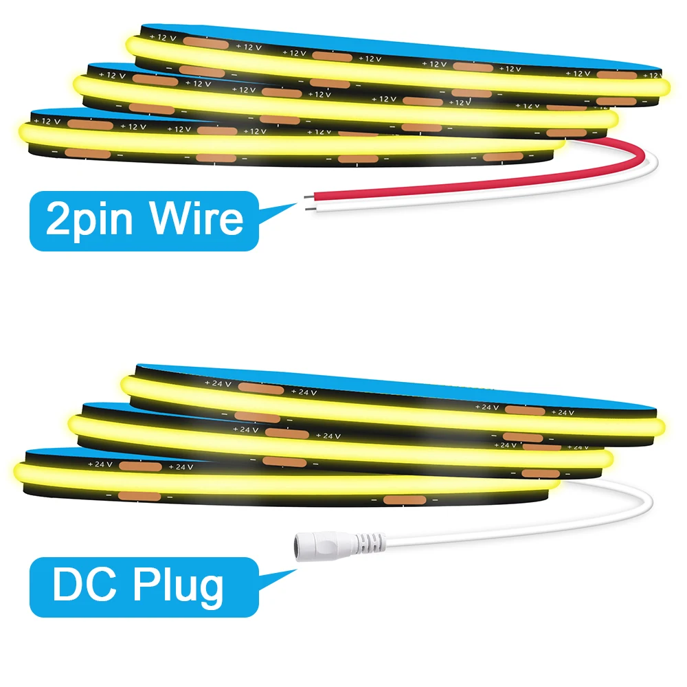 Tira de luces LED COB PCB negra de 12V 24V 3000K 4000K 6000K 320LED/m iluminación de alta densidad para gabinetes de cocina cinta flexible RA90 IP30