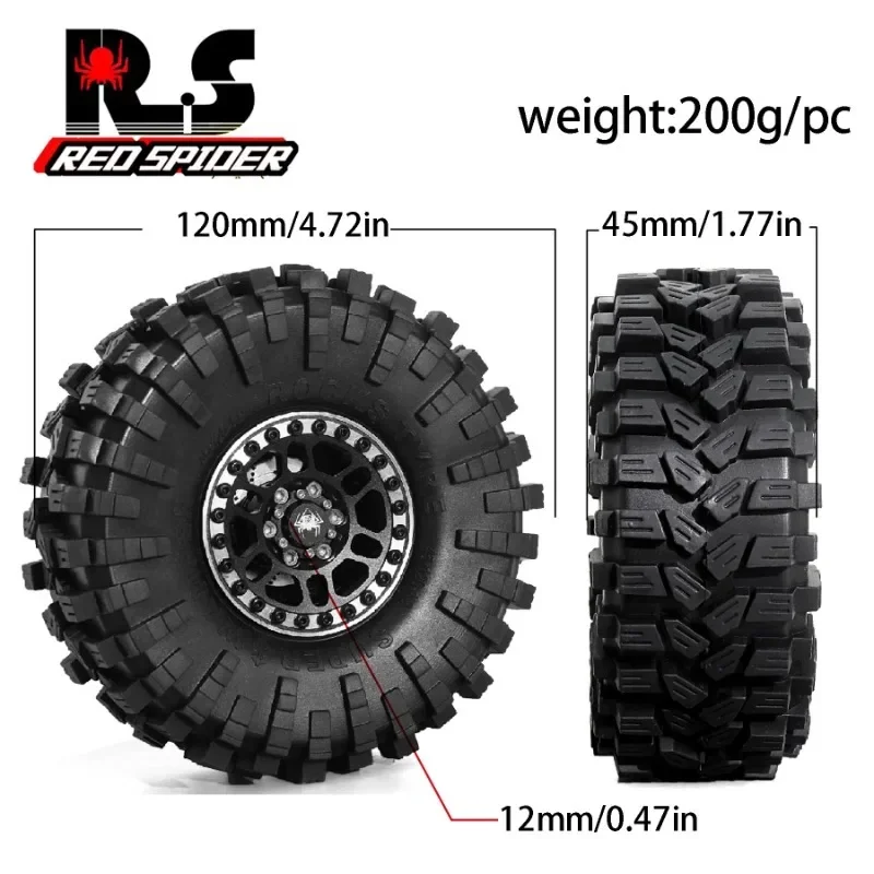 1.9 Inch 120mm Rubber Tires+metal Wheel Hub For 1/10 Rc Crawler Car Trxs Trx4 Trx6 Axial Scx10 90046 Redcat Yikong Rc4wd Rgt