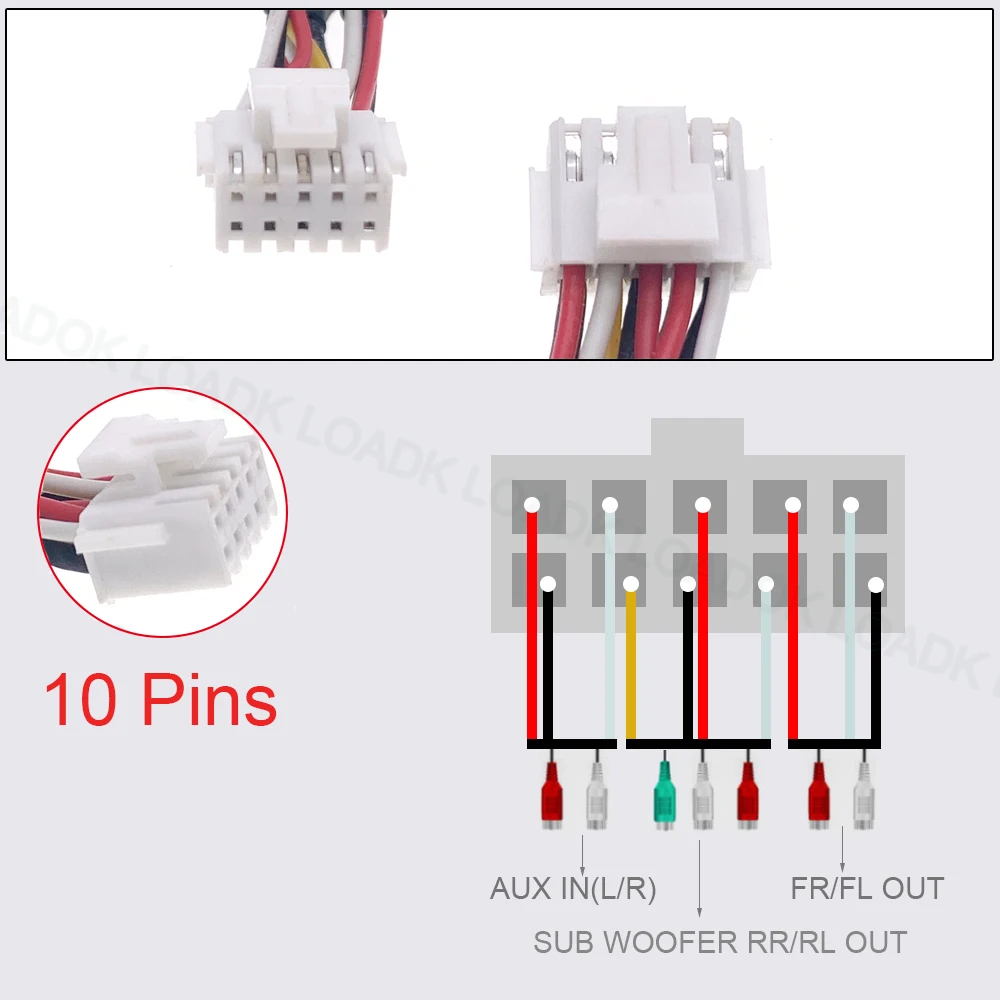 10 Pin Universal Car Radio RCA Output Wire Harness Aux Input SUB Woofer Cable Adapter Connector Android DVD Navigation