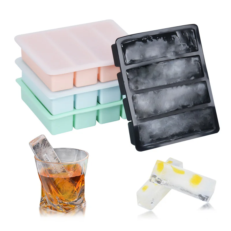 Long Ice Cube Tray 4 Grids Reusable Silicone Ice Cube Mold BPA Free Ice Maker Food Grade Silicone Ice Cubes Mould Manufacturers