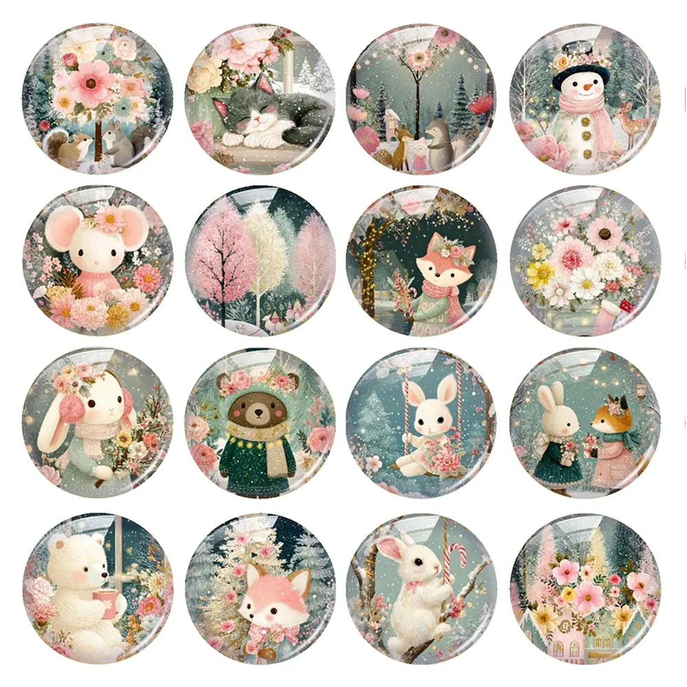 Random Mixed Round/Oval/Square Christmas Fairy Animals Flower Photo Glass Cabochon Flatback Demo Cameo For Diy Jewelry Making