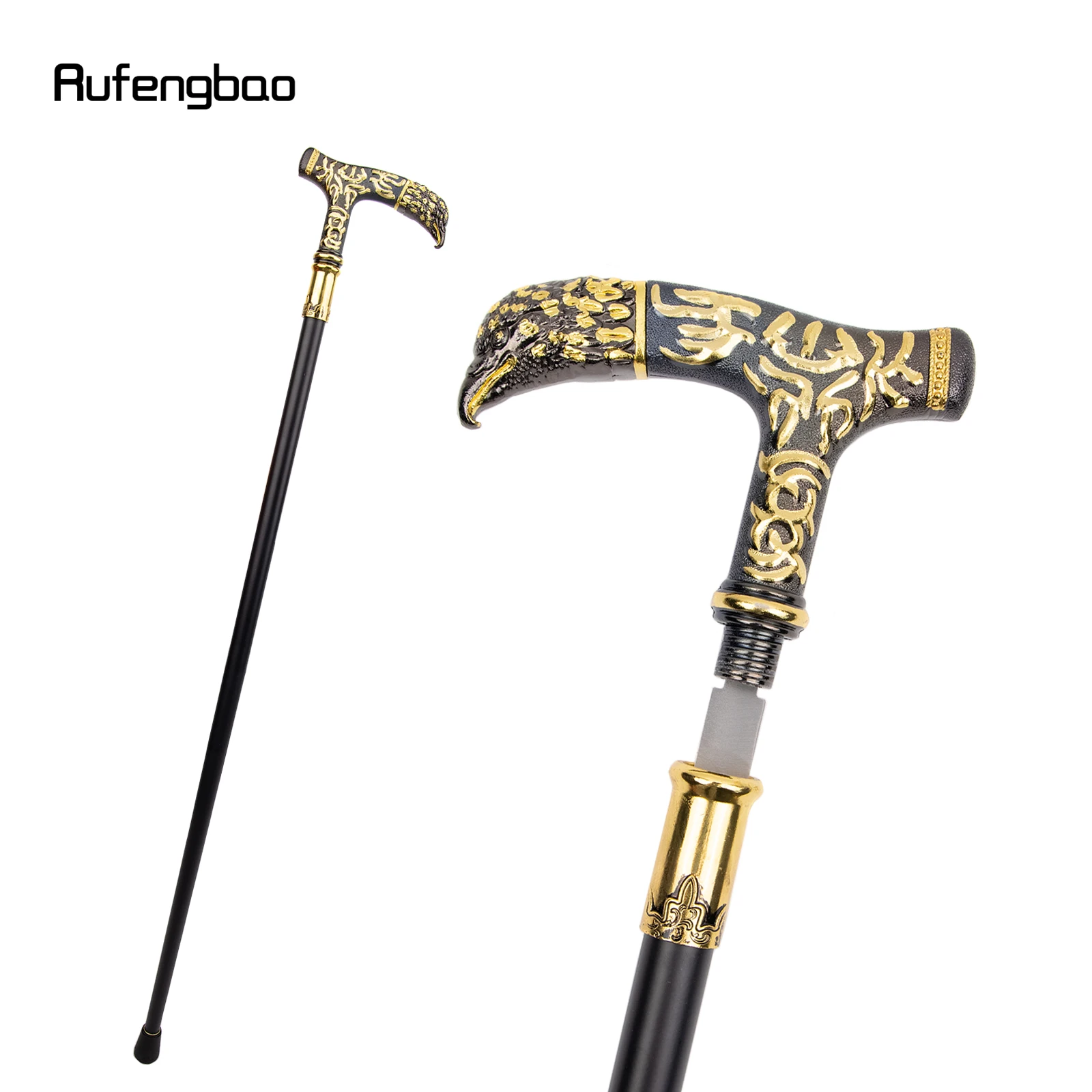 

Golden Black Eagle Handle Single Joint Walking Stick with Hidden Plate Cane Decorative Cospaly Party Halloween Crosier 93cm