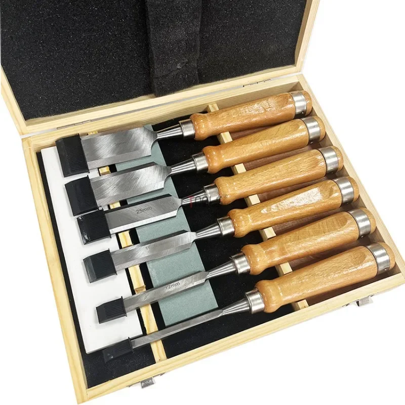 8pcs Practical Woodworking Chisel Set Flat Chisel Sharp Basic Details Carving Alloy Chisel Head Beech Handle Wood Carving Tool