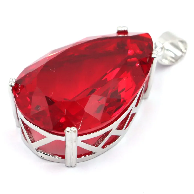 Buy 3 Get 1 Free 40x20mm Big Drop Gemstone Red Blood Ruby London Blue Topaz Women Dating Silver Pendant