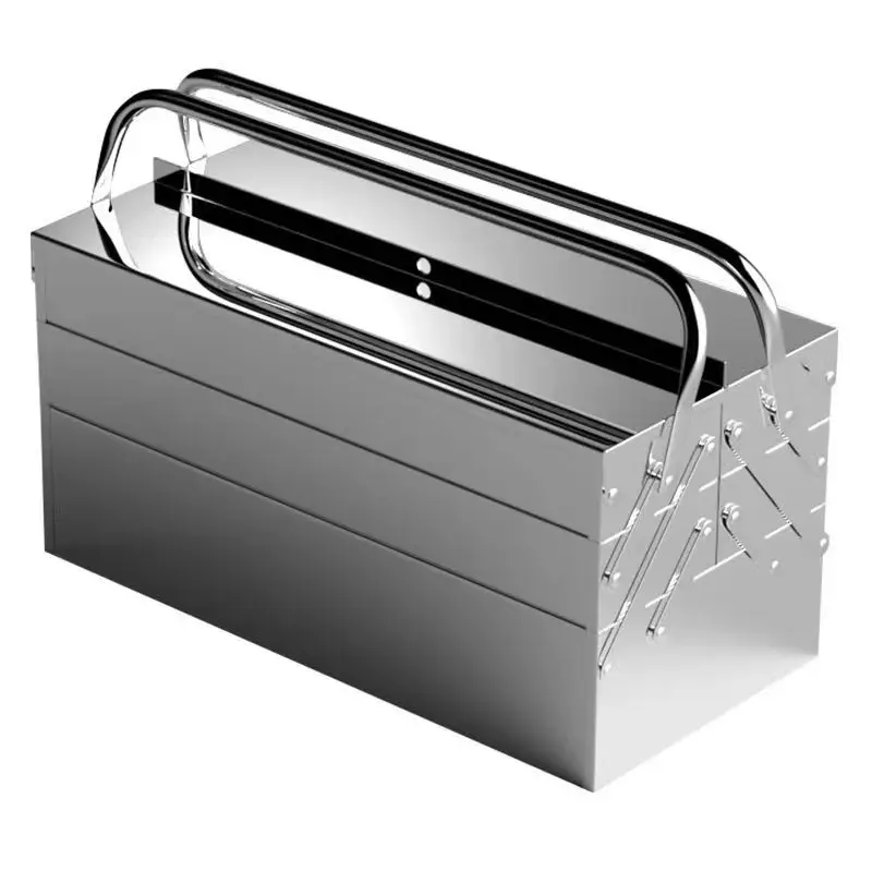 Multi-functional Stainless Steel Toolbox Industrial-grade Electrician Side-opening Double-handle Storage Box Folding Type