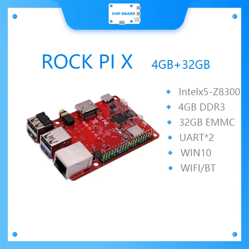ROCK PI X B 4G 32G eMMC flash MODELB Win10  Intel Atom x5-Z8300 board  , MicroSD card socket