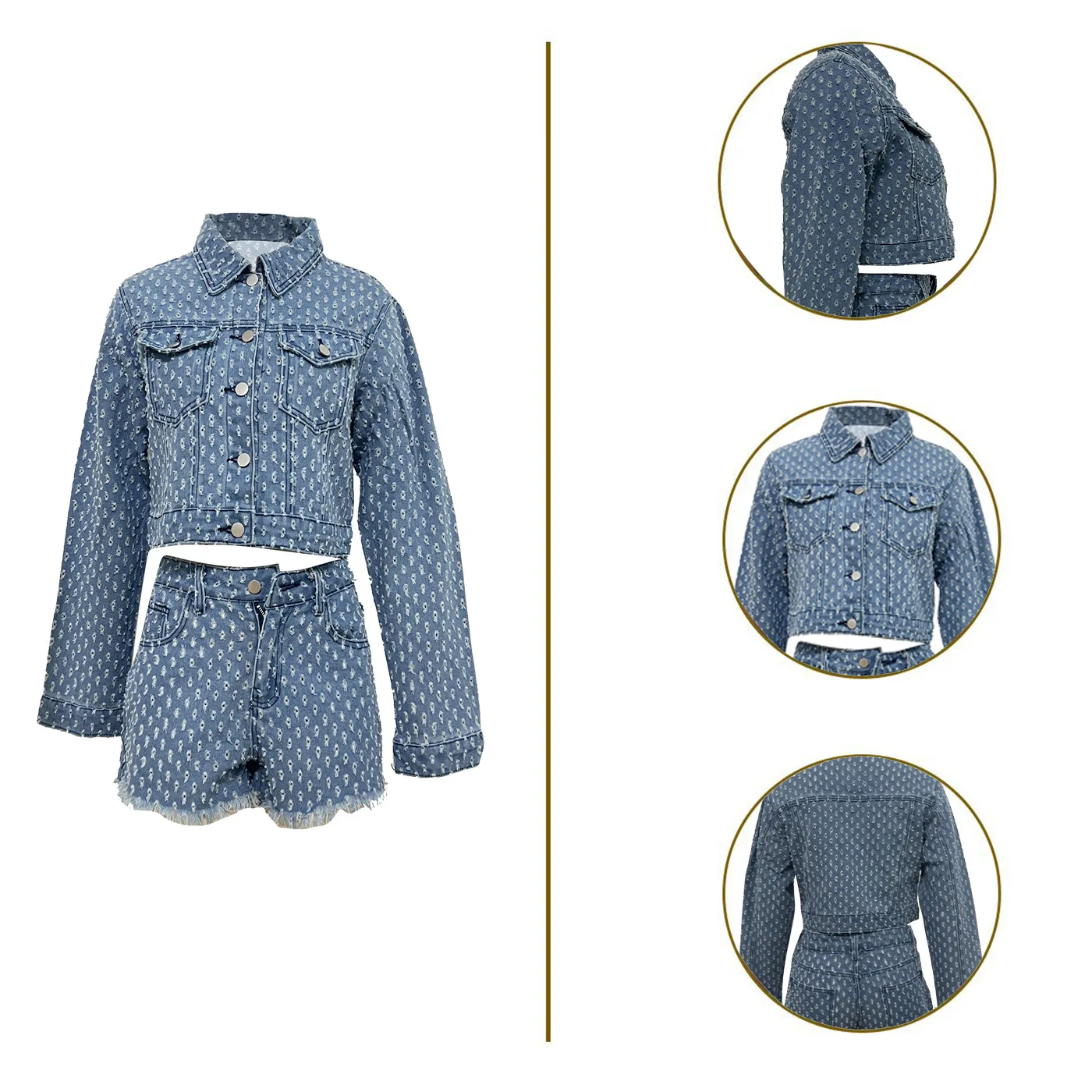2026 Shorts Set Summer Spring Denim Jeans Bodycon Shorts Suit Female Hole Sexy 2 Pieces Outfits view 2