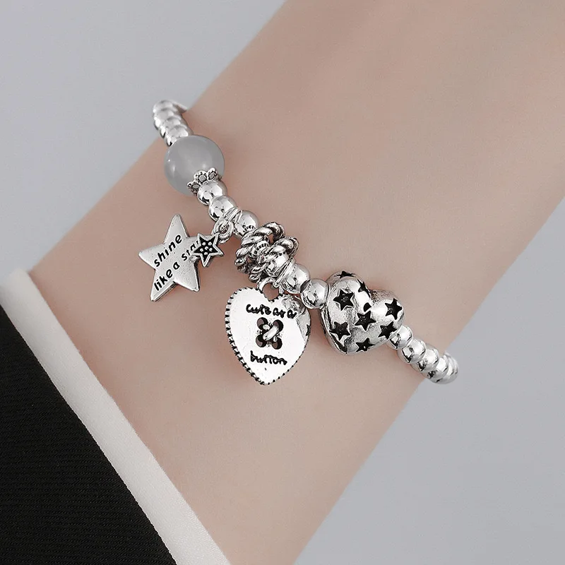 925 Sterling Silver Bracelets for Women Men String Accessories Trend Heart Shape Simple Pendant Party Jewelry Gift