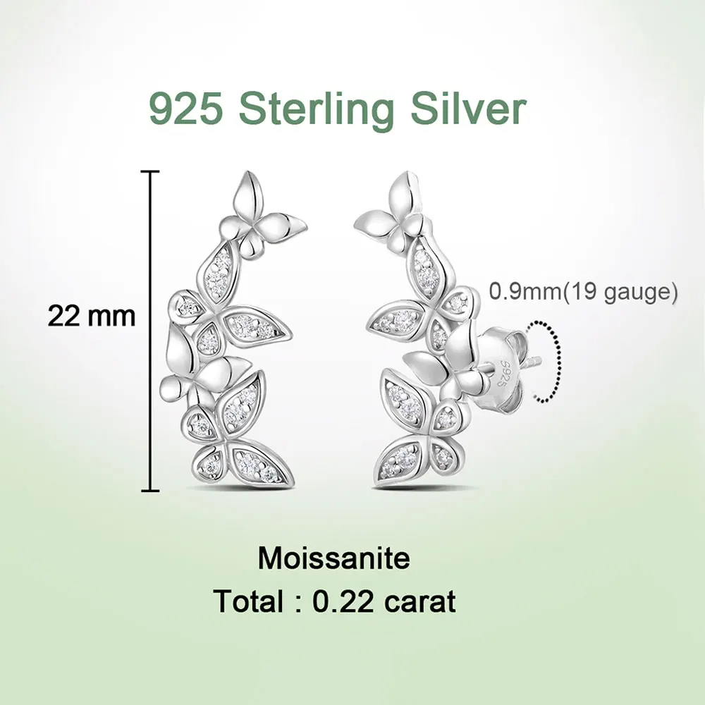 XCY D Color VVS1 Moissanite Butterfly Ear Crawler Earrings for Women 925 Sterling Silver Hypoallergenic Wedding Party Jewelry
