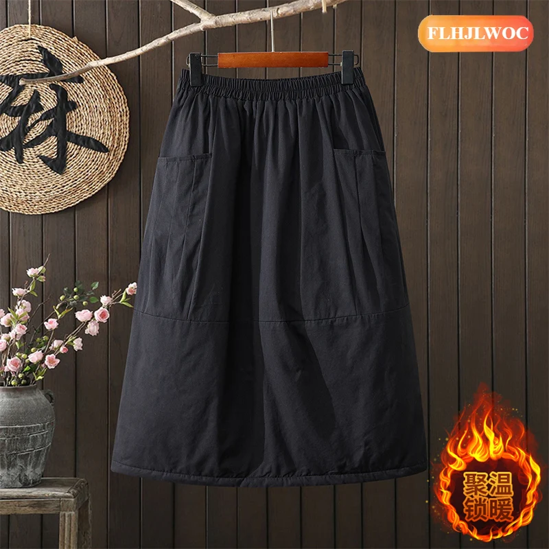 2 ألوان التنانير الشتوية الدافئة المبيعات الساخنة 2026 FLHJLWOC العلامة التجارية السنة الجديدة امرأة اليابان الفتيات الرجعية خمر جيب أسود طويل تنورة سميكة #3