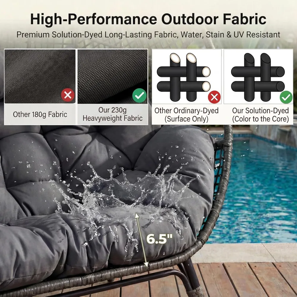 

Stationary Egg Chair Indoor Outdoor Wicker Oversized Thick Cushions Egg Shaped Loveseat Chair, Egg Basket Lounge, Customized