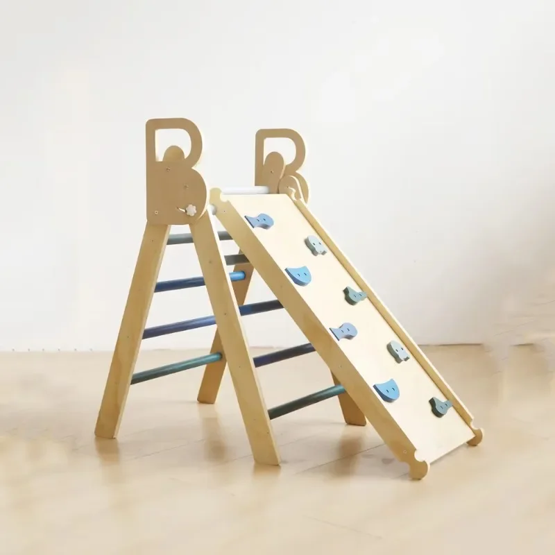 Arched door ladder with sliding ramp Foldable toddler climbing toy Wooden Montessori climbing frame set