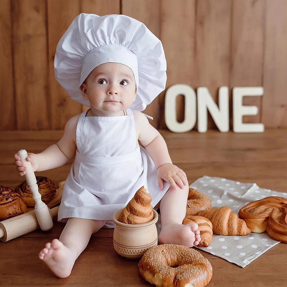 Baby Photography Cosplay Costumes Chef Apron Hat for Kids Costumes Chef Baby Cook Costume Baby Photography Prop 2pcs/s