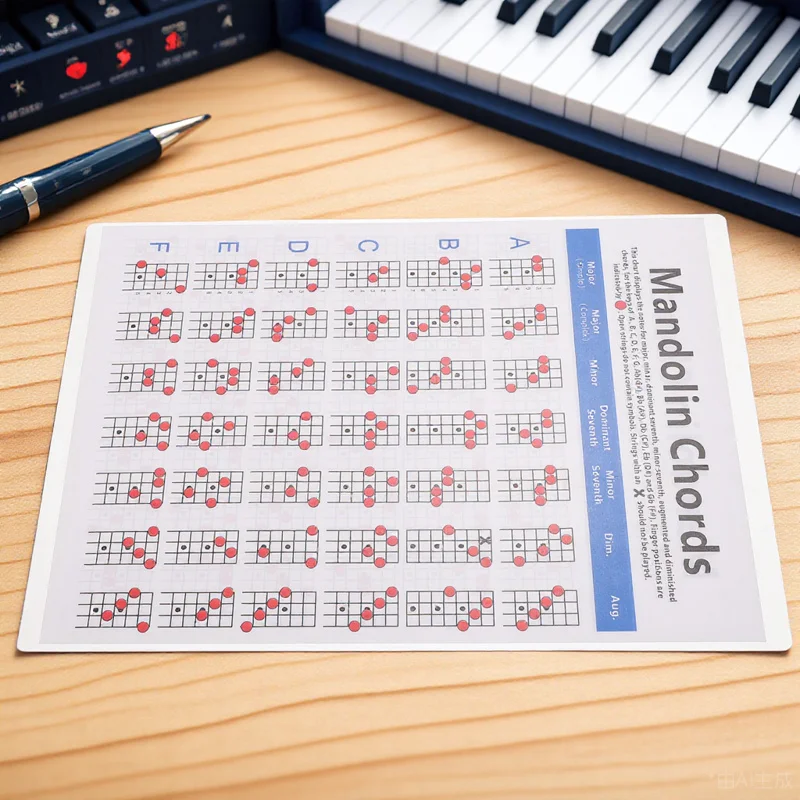 

1pc Mandolin Chord Chart Coated Paper Training Diagram For Beginners Portable Fretboard Notes Accessories Musical Instrument