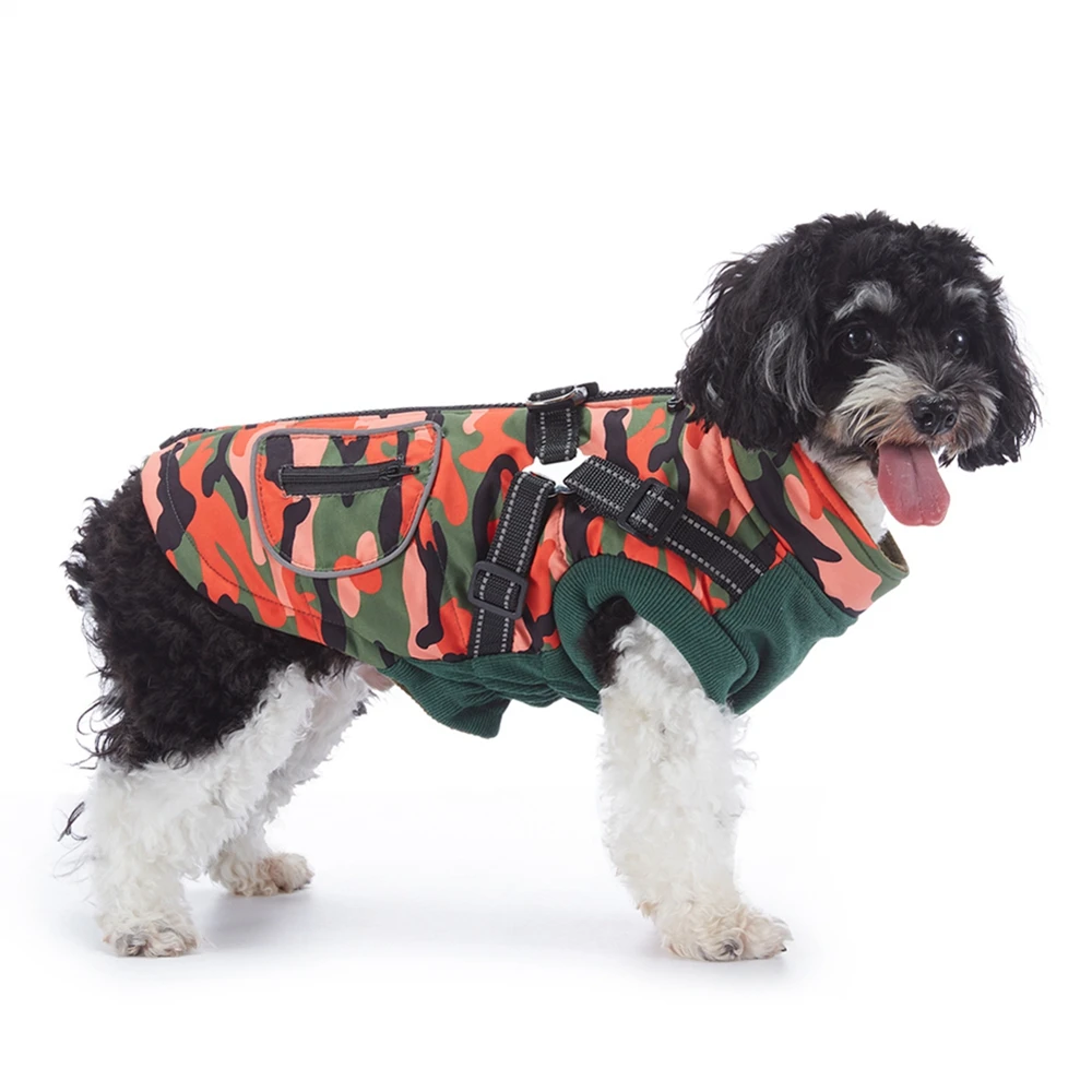 Military Reflective Pet Dogs Coats With Harness Winter Warm Thickness Cotton Coat For Small Medium Large Pets Dogs Puppy Clothes