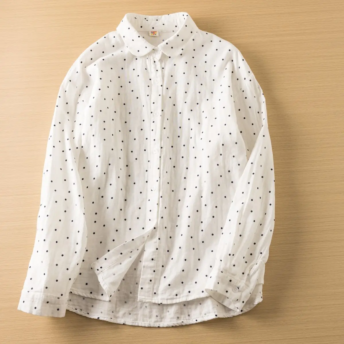 

Chic Polka Dot Printed Long Sleeved Cotton Yarn Shirt Women Spring Autumn Loose Fitting Casual Long Sleeve Skin Friendly Blouses