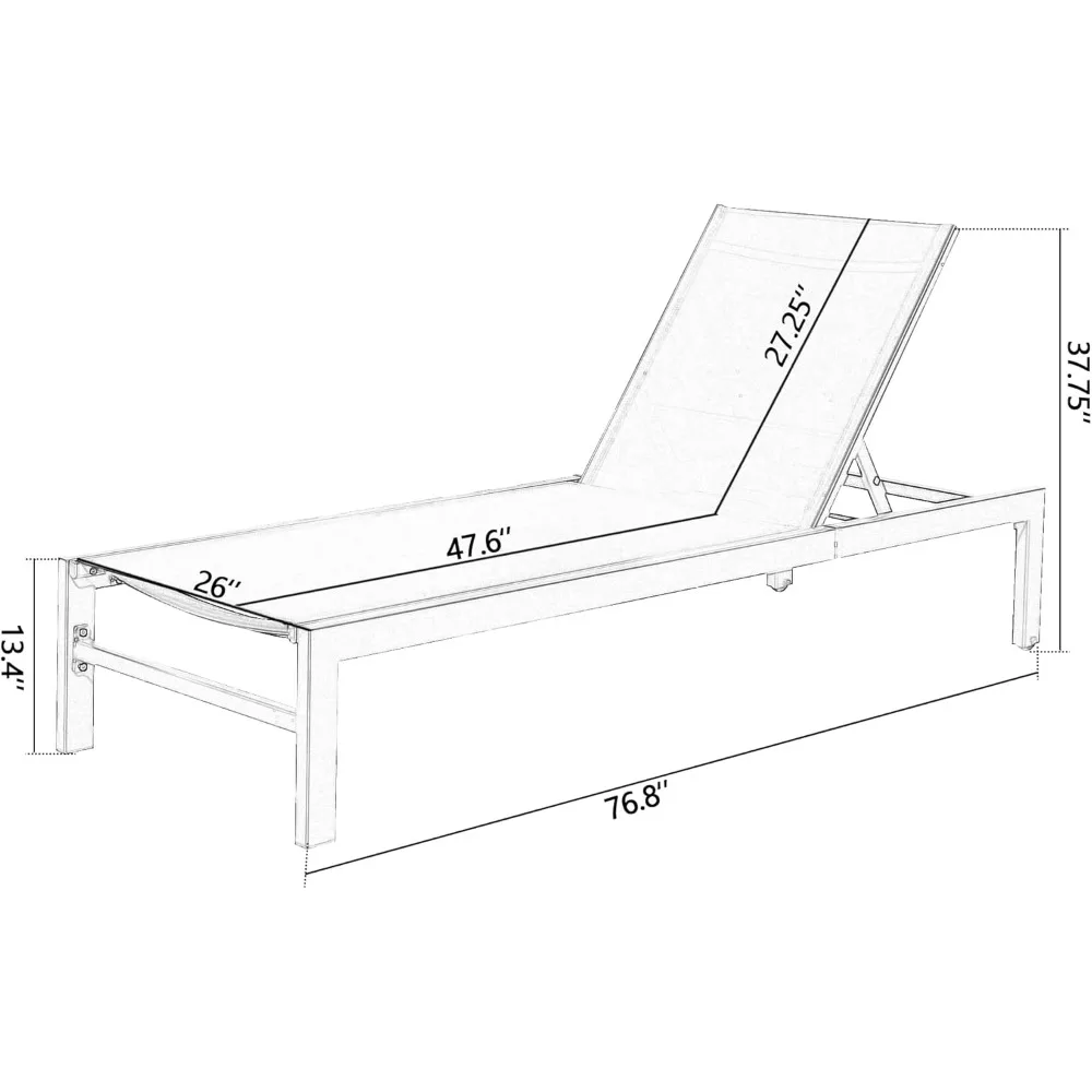 Patio Outdoor Aluminum Chaise, Adjustable Recliner with Wheels and Quick Dry Foam, Set of 2, Lounge Chairs for Outside