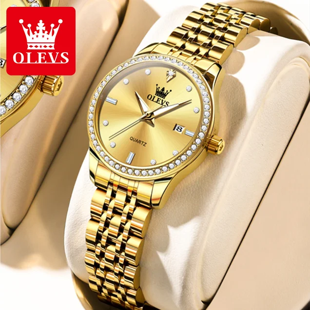 OLEVS Luxury Brand Women Watch Full Diamond Bezel Solid Stainless steel Butterfly Buckle Strap Elegant Quartz Ladies Watches NEW