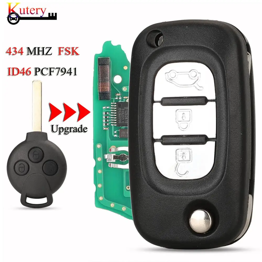 

jingyuqin Upgarde Folding Smart Car Key For Mercedes Benz Smart Fortwo 451 453 Forfour FSK 433MHZ ID46 PCF7941 CHIP 3 Buttons