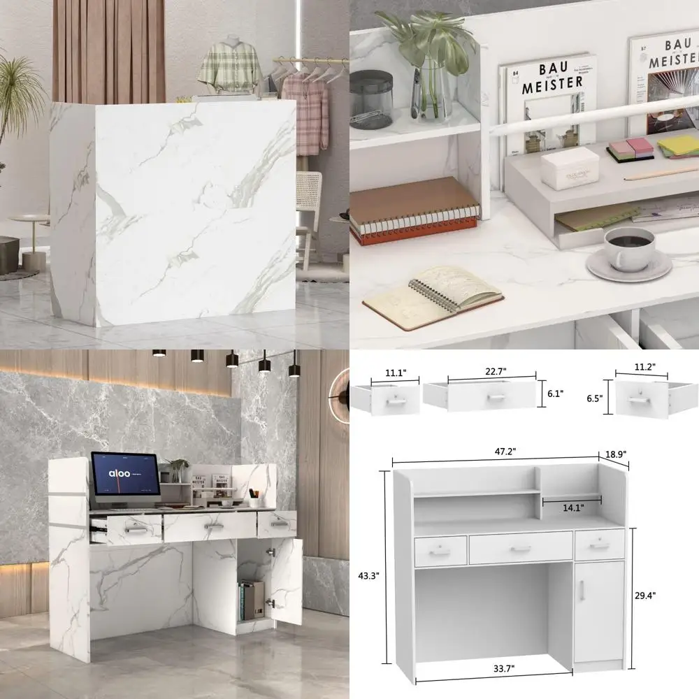 مكتب استقبال مع أدراج تخزين ورفوف، طاولة وحدات مع لوحات تقسيم، مثالية لمناطق استقبال الصالونات والشيكو #1