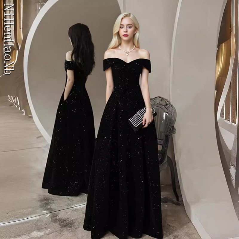 

Strapless Floor Long Evening Dress Elegant Luxury Banquet Shiny Prom Dress Quinceanera Dresses