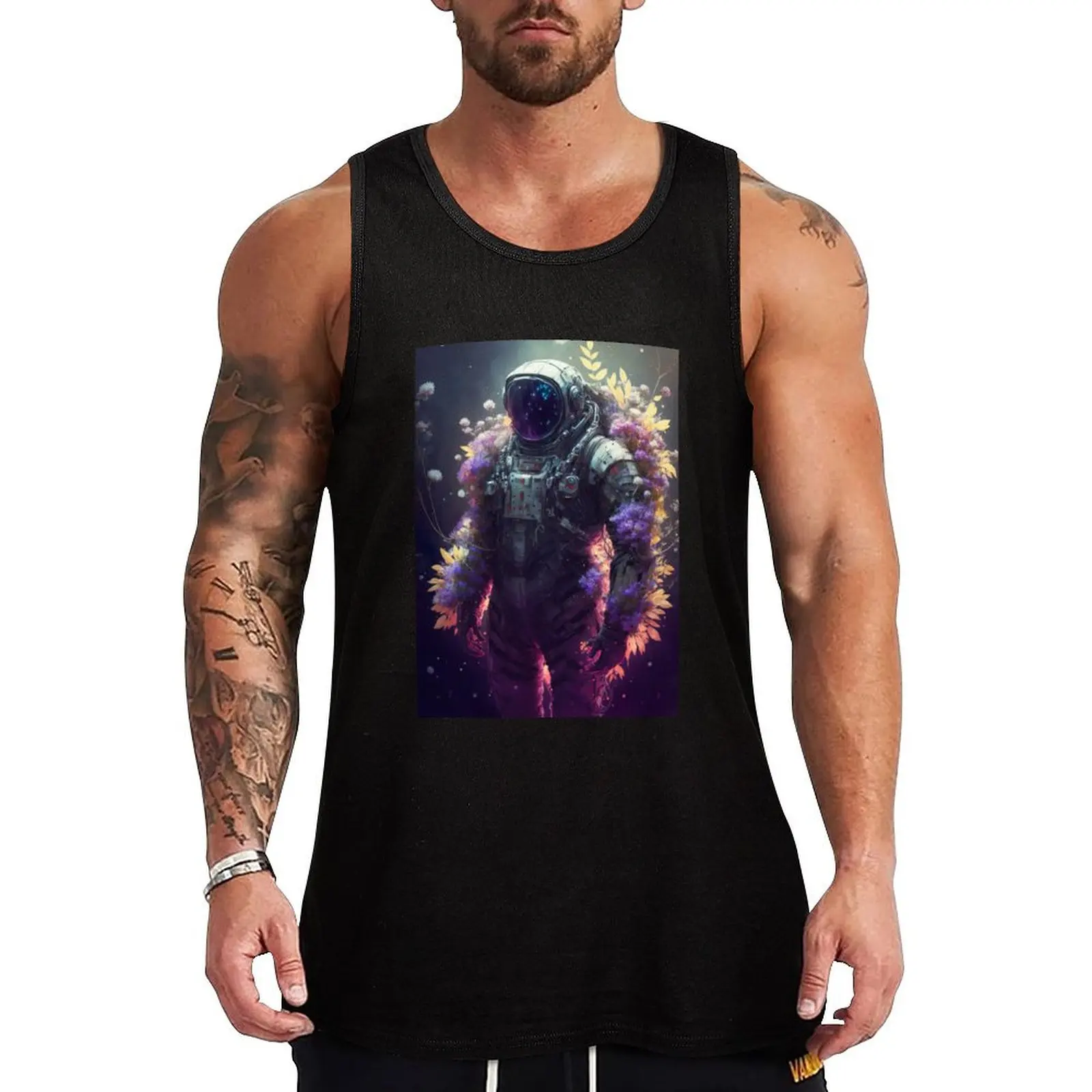 Space suit in flowers Tank Top Workout Athletic Tank Top Breathable Sleeveless Wear