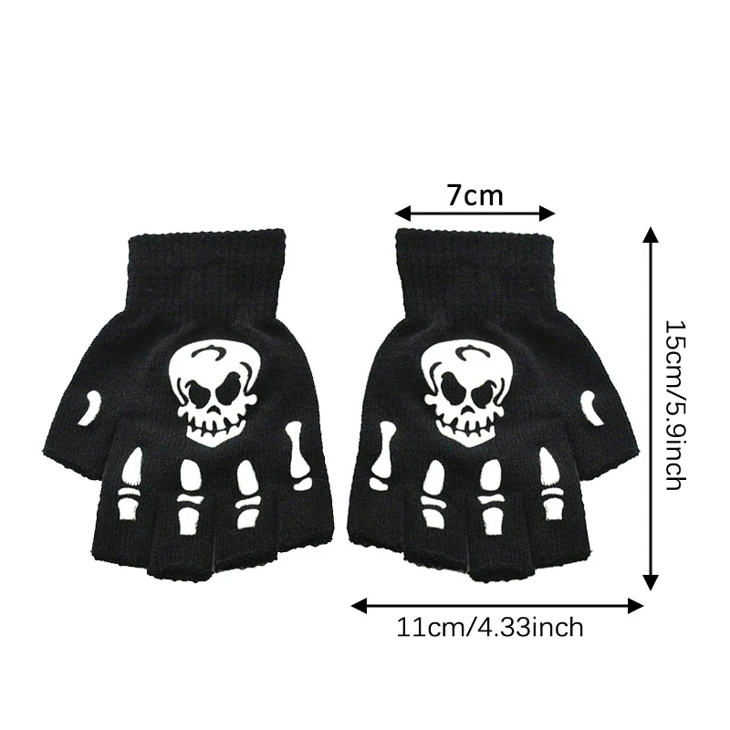 1 Pair Gothic Skeleton Reflective Gloves Horror Claw Bone Streetwear Half Gloves Halloween Split Finger Gloves For Men Women