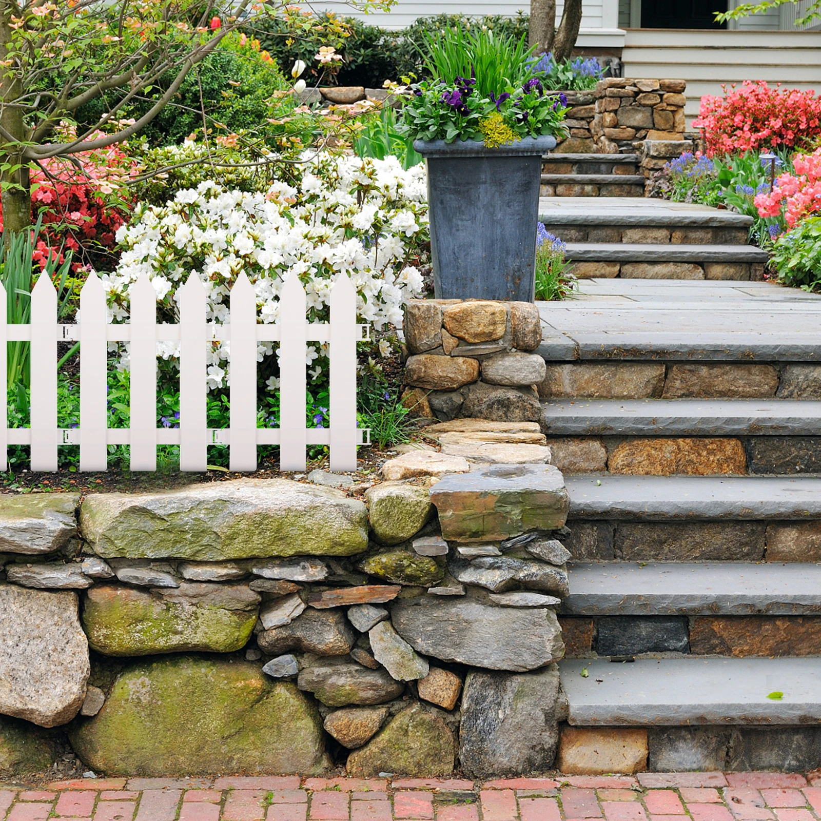 

2 Sets Grass Border Edging White Guardrail Fence Garden Picket Edgings Flower Bed