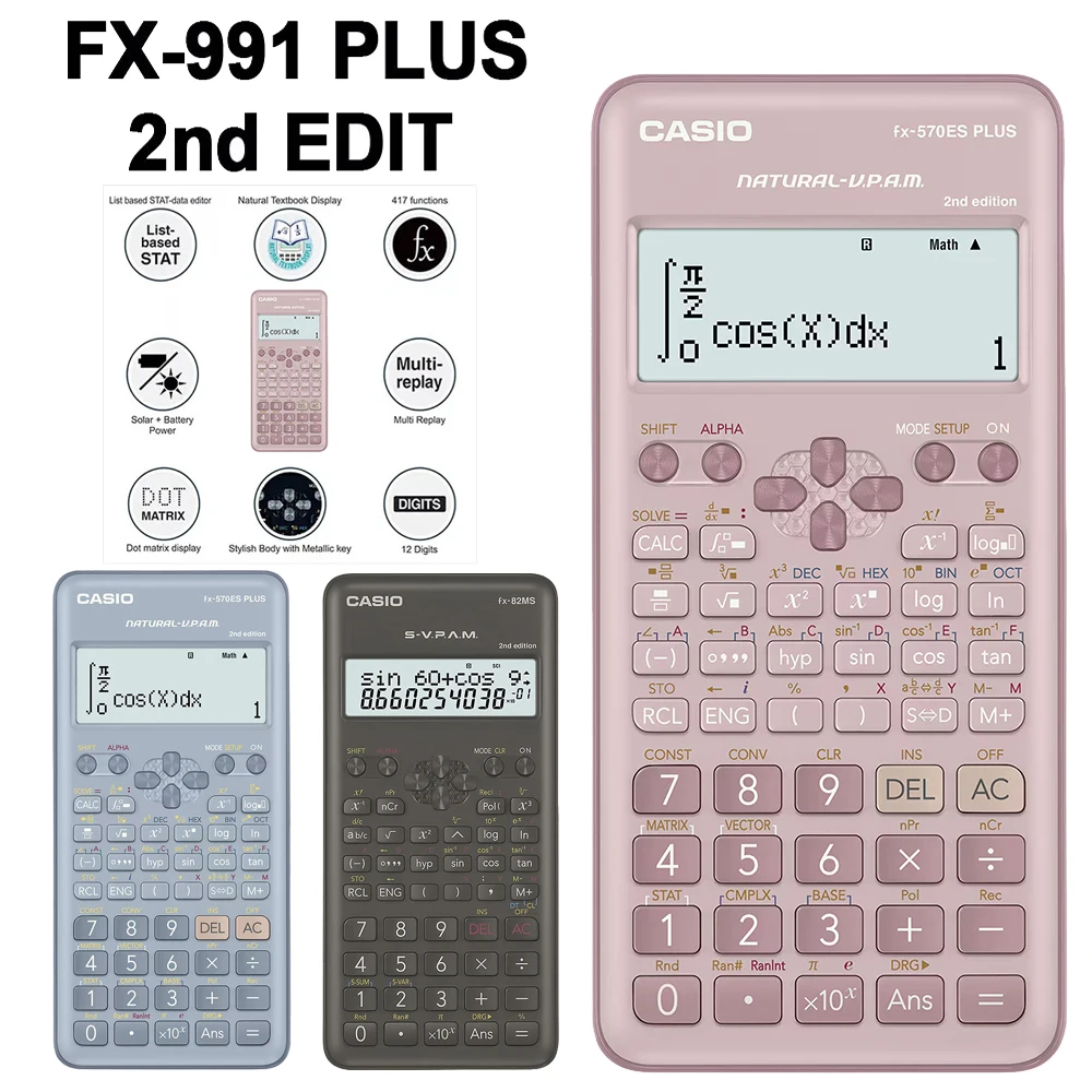 Solar Scientific Calculator FX-991ES PLUS/FX-82MS Multifunctional Math Calculator for Students Calculatrice Vector Test Counter