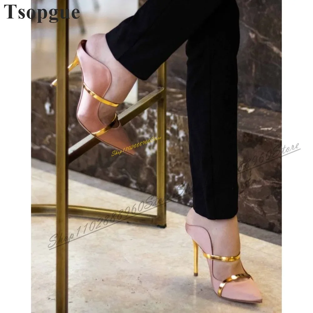 

Cut Heel Champagne Strappy Luxury Slippers Thin High Heel Shoes For Women Slip On Pointed Toe 2024 Fashion Zapatos Para Mujere