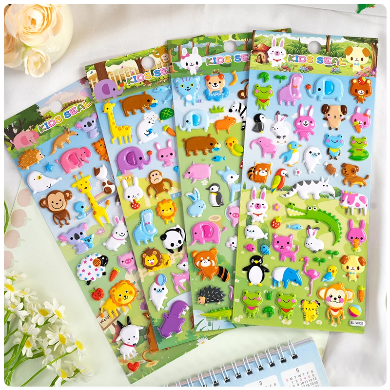 4 pcs Cartoon Animals Zoo Puffy 3D Stickers Scrapbooking Diy Journal Stationery Sticker Decor School Supplies Gift