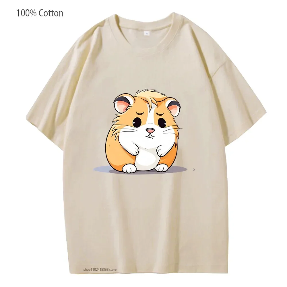 悲しいハムスターTシャツ ガールズ カワイイ キュートTシャツ ハイストリート KPOP ストリートウェア 100% コットン レディース トップス メンズ ユニセックスTシャツ Y2K服