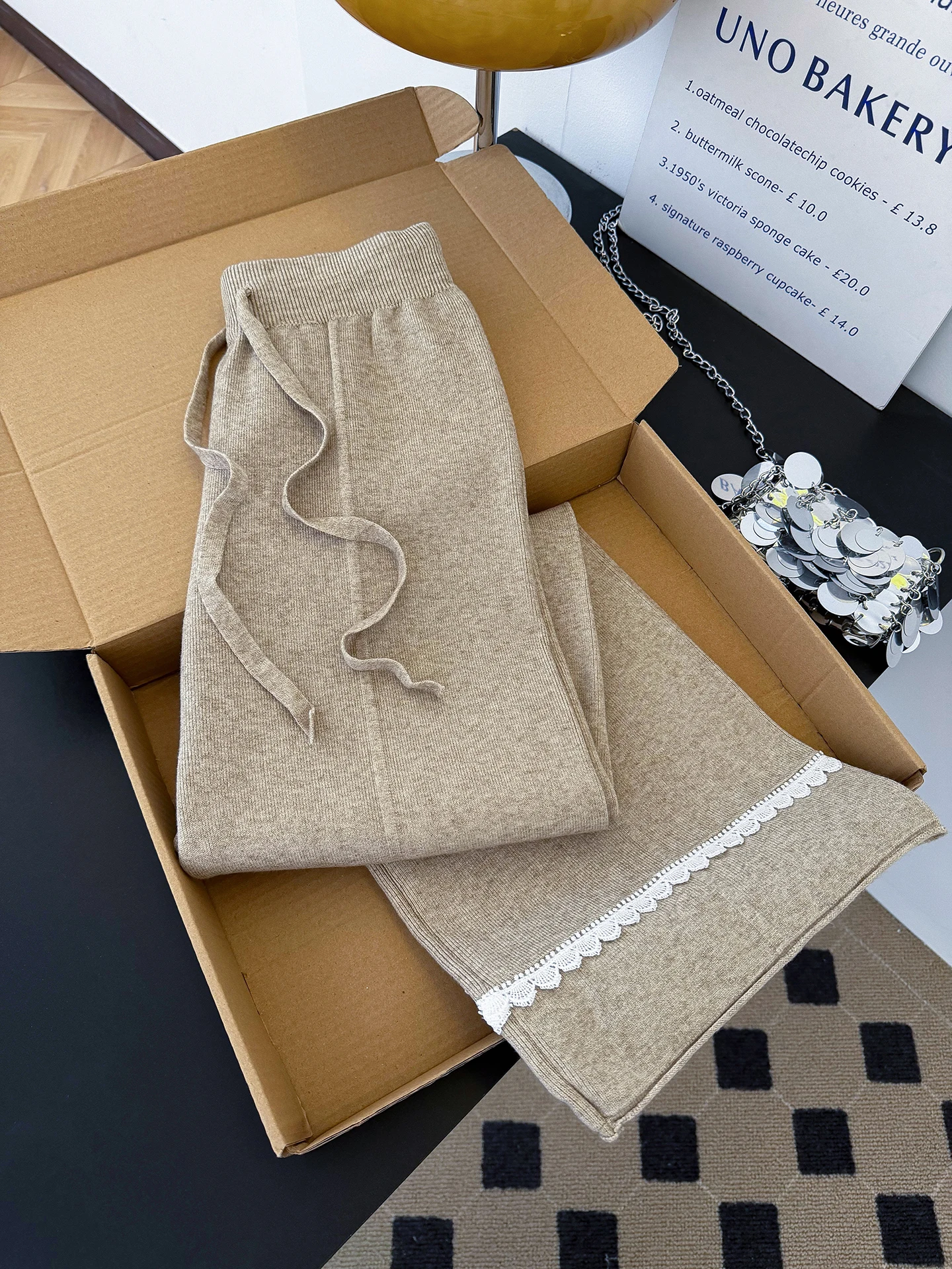 

Женские широкие брюки из мягкой драпированной трикотажной ткани Olive een, осенне-зимние, с высокой талией, с кружевными вставками, прямые, повседневные брюки