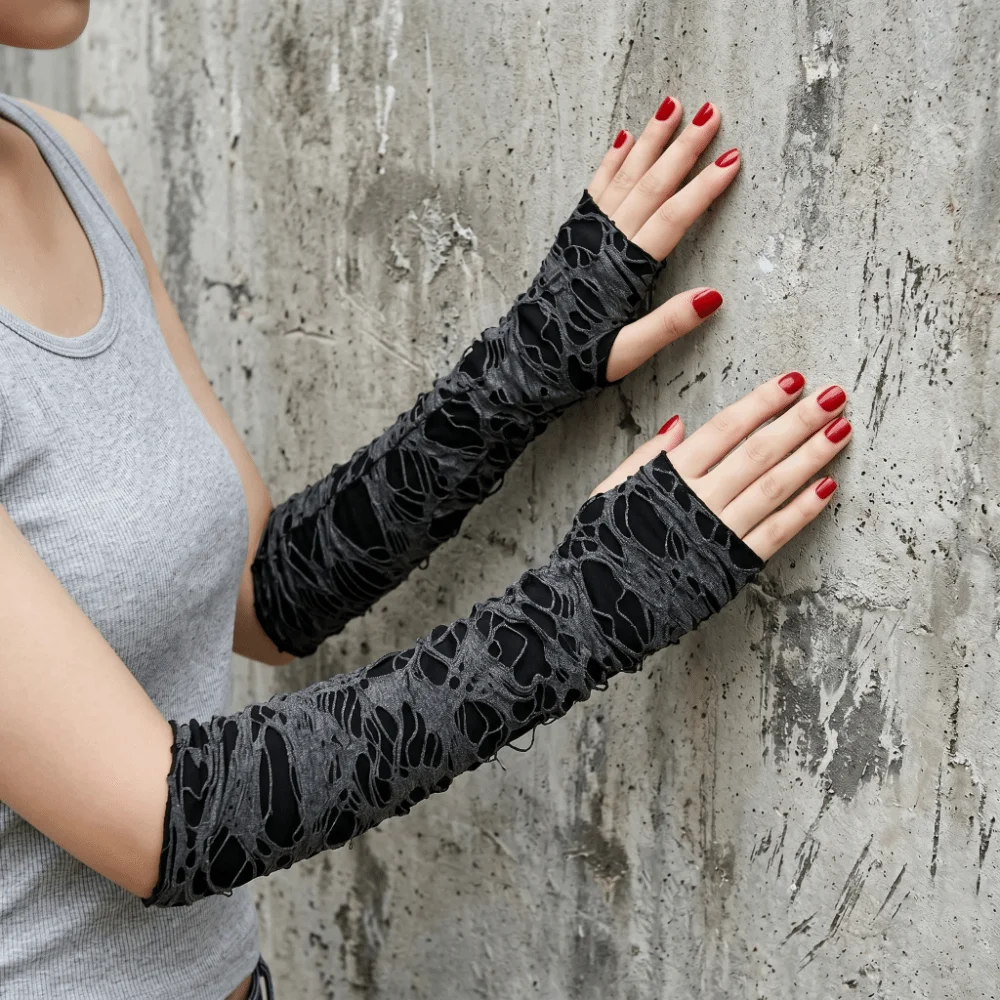 Sarung Tangan Punk Panjang Gay - Fingerless Glove Knit ulasan dan harga