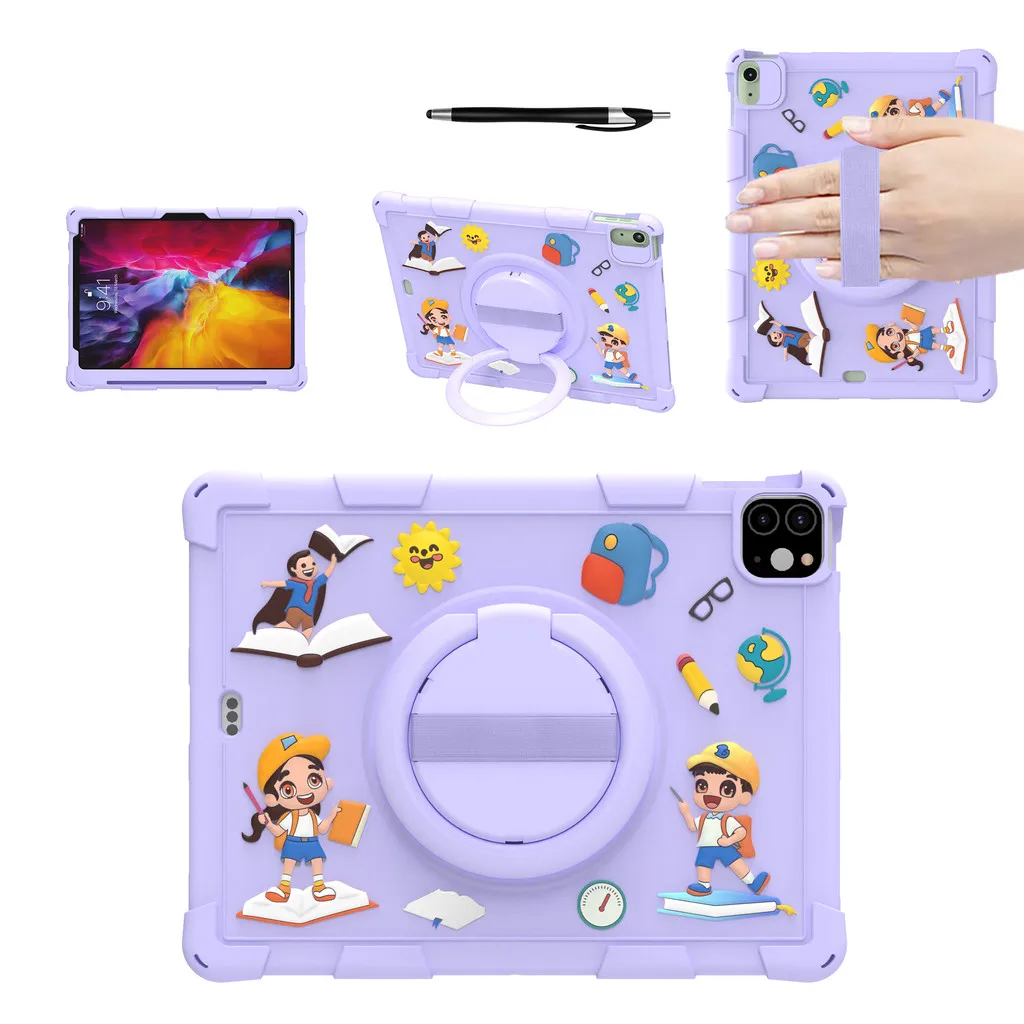 

360 ° Вращающийся мягкий силиконовый детский чехол для iPad Air 13 2025 M3 M2 Pro 13 2024 7th Pro 12,9 с ручкой и плечевым ремнем