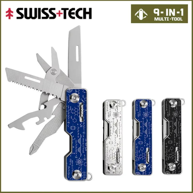 SWISS TECH 9 In 1 Multitools Pocket Tourist Knife Folding Scissors Portable EDC Cutter Tools Outdoor Survive Hiking Camping Gear