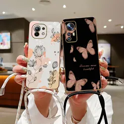 Plant Plating Diagonal Lanyard Phone Case For Xiaomi 11 12 13 10 11 Lite 12 Pro 13 Pro 11T 12T 10 Pro Redmi Note 10 11 Pro Cover