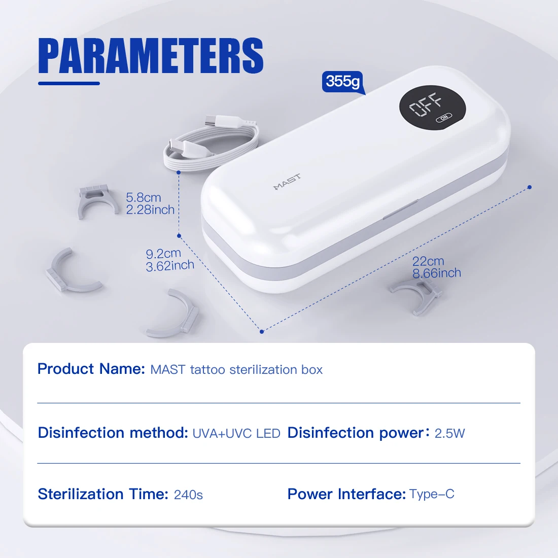 Mast Tattoo Sterilization Box With UVA+UVC LED Ultraviolet Flexible Holder  Type-C Safety Universal For Rotary Tattoo Machine
