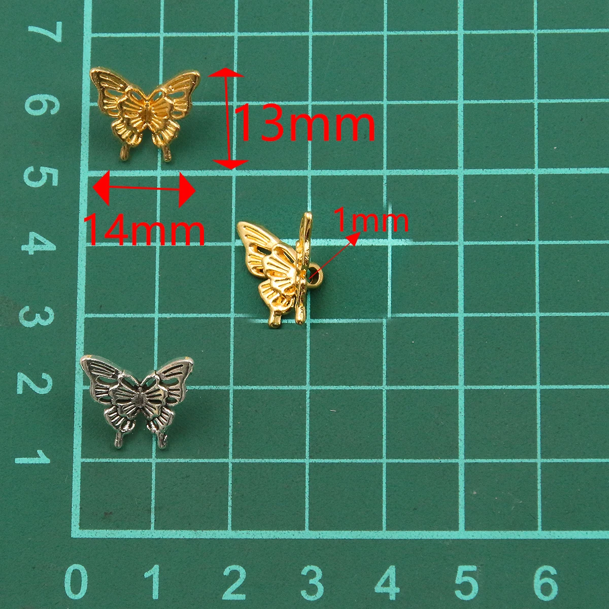 30PCS 13X14mm Metal Alloy Two Color Hollow Simulation Butterfly Charms Animal Pendants For Jewelry Making DIY Handmade Craft