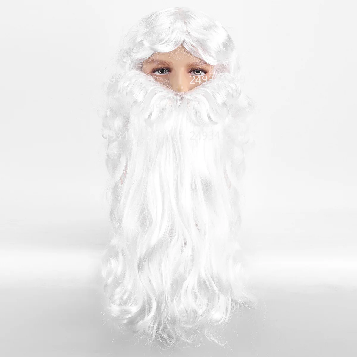 Parrucca cosplay di Babbo Natale di Natale Barba lunga riccia bianca per uomo Puntelli per spettacoli di feste di Natale Accessori per costumi di scena di festival