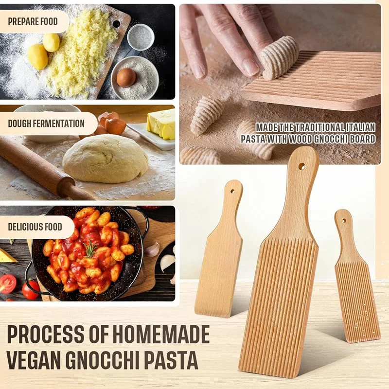 3 Pcs Gnocchi Boards and Wooden Butter Paddles for Rolling Dough 9.1 X 2.8 in Gnocchi Paddle Pasta Making Tools Roller-A63M