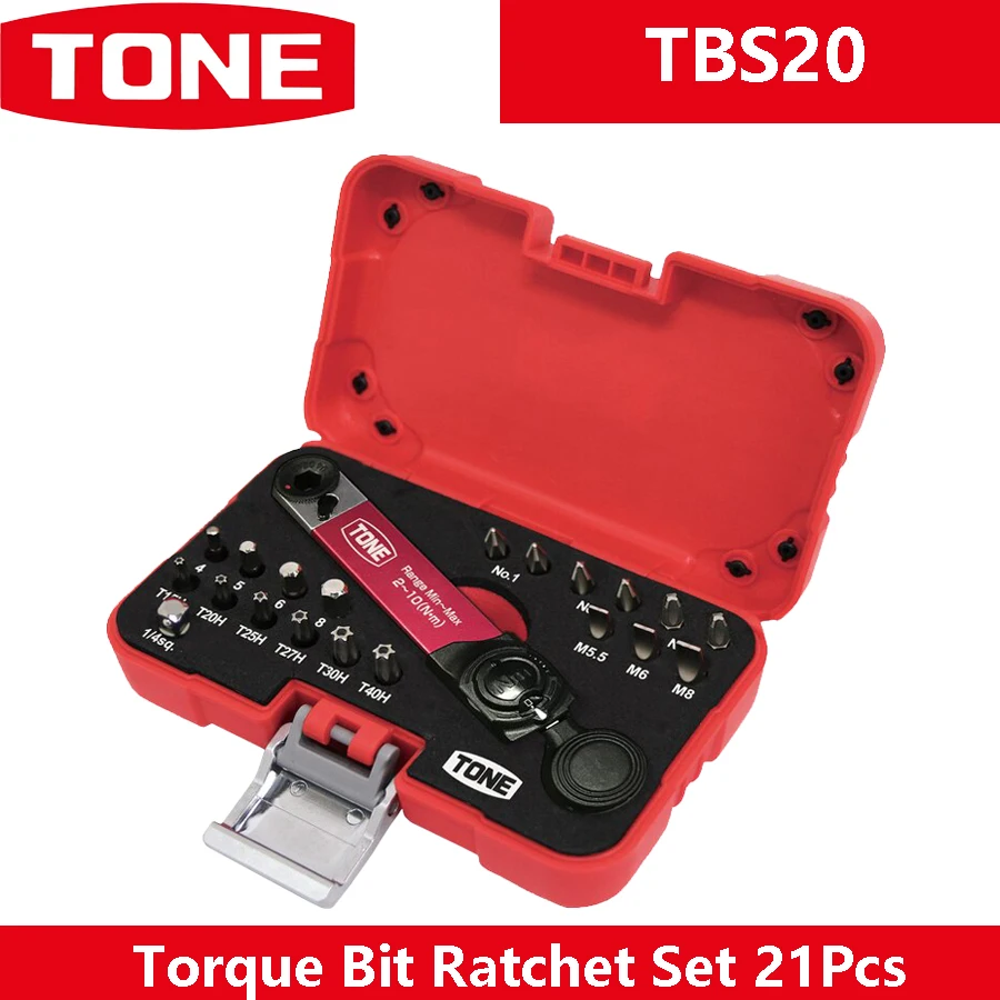 

TONE TBS20 Torque Bit Ratchet Set 21Pcs with Bit Insertion (2-10N) Mutifunctional Torque Screwdriver Set Made in Japan