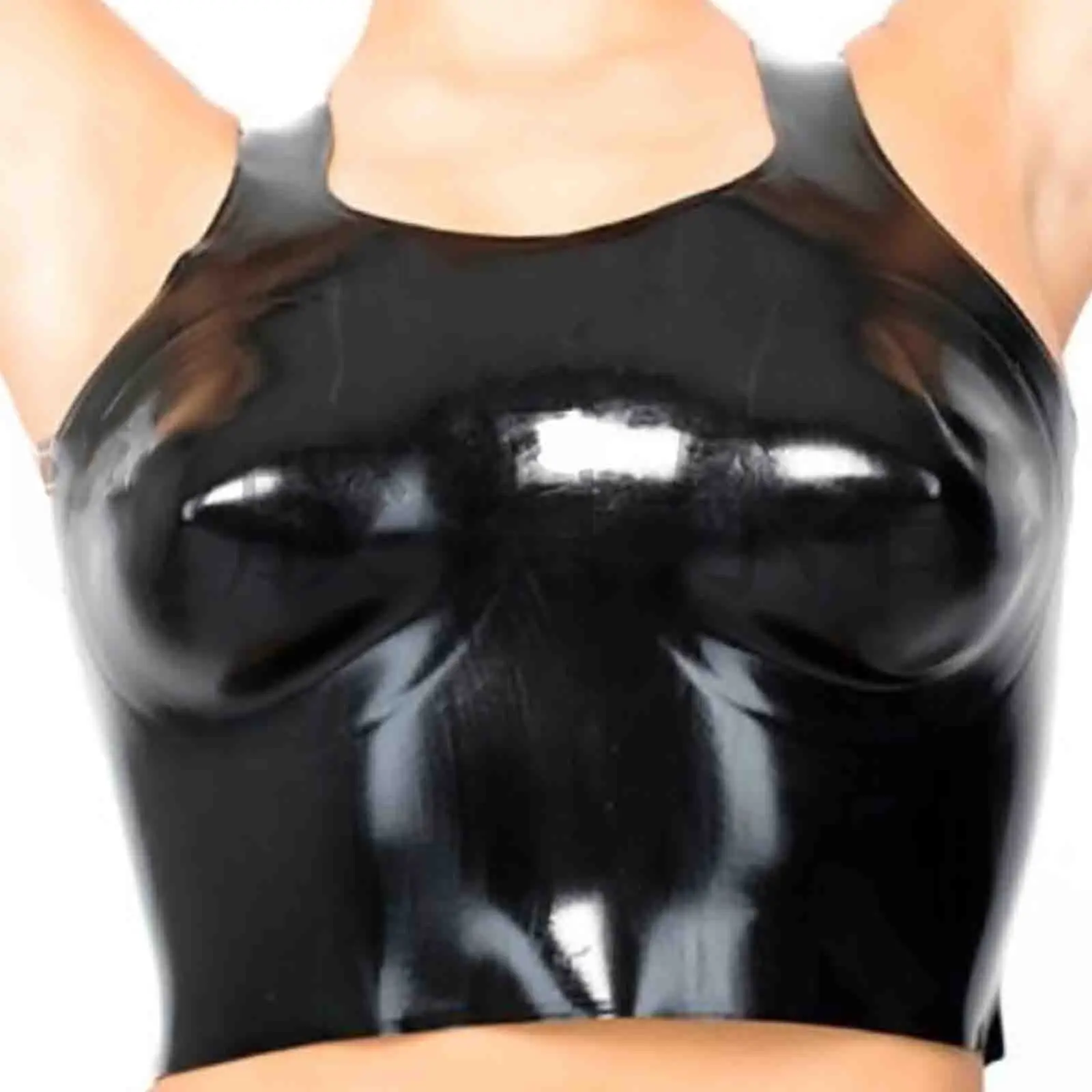 

MONNIK Black Latex Lingerie Sexy Tight Women Rubber Ladies Vest Camisole Design Underwear Corset Bra for Fetish Catsuit Party