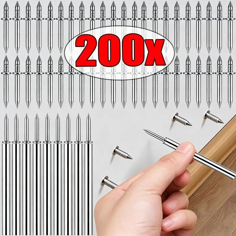 Double Head Skirting Thread Seamless Nail with Specific Sleeve Tool Invisible Double-Headed Nail Screws for Solid Wood Baseboard