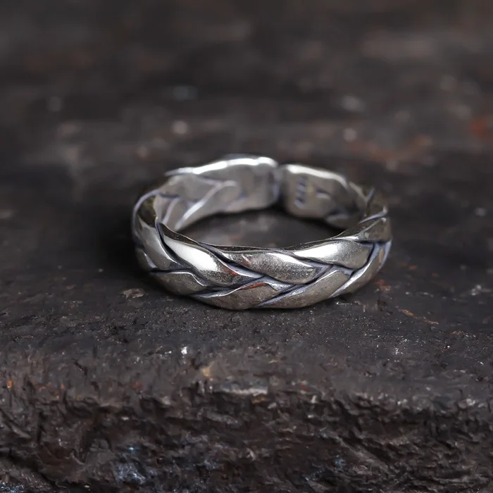 Cuerda de cáñamo de plata de ley tejida a mano tailandesa, anillo de estilo coreano para hombres y mujeres, anillo de cola de moda de plata tailandesa