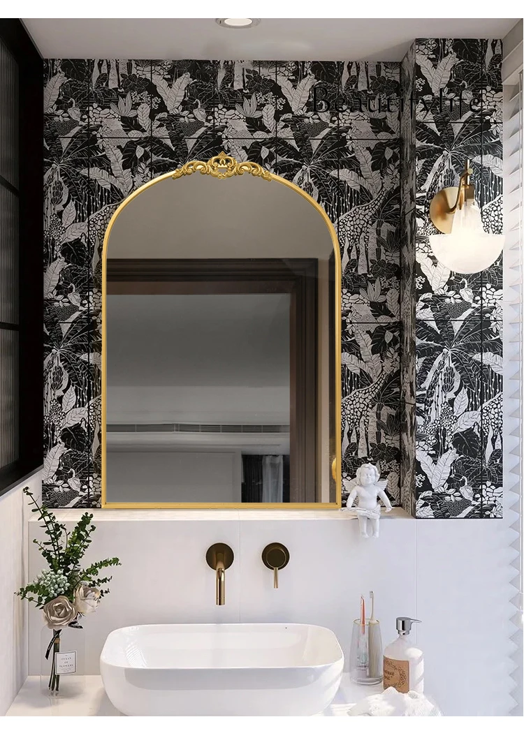 

French toilet sink anti-fog bathroom mirror American arched sink mirror Small apartment toilet designer