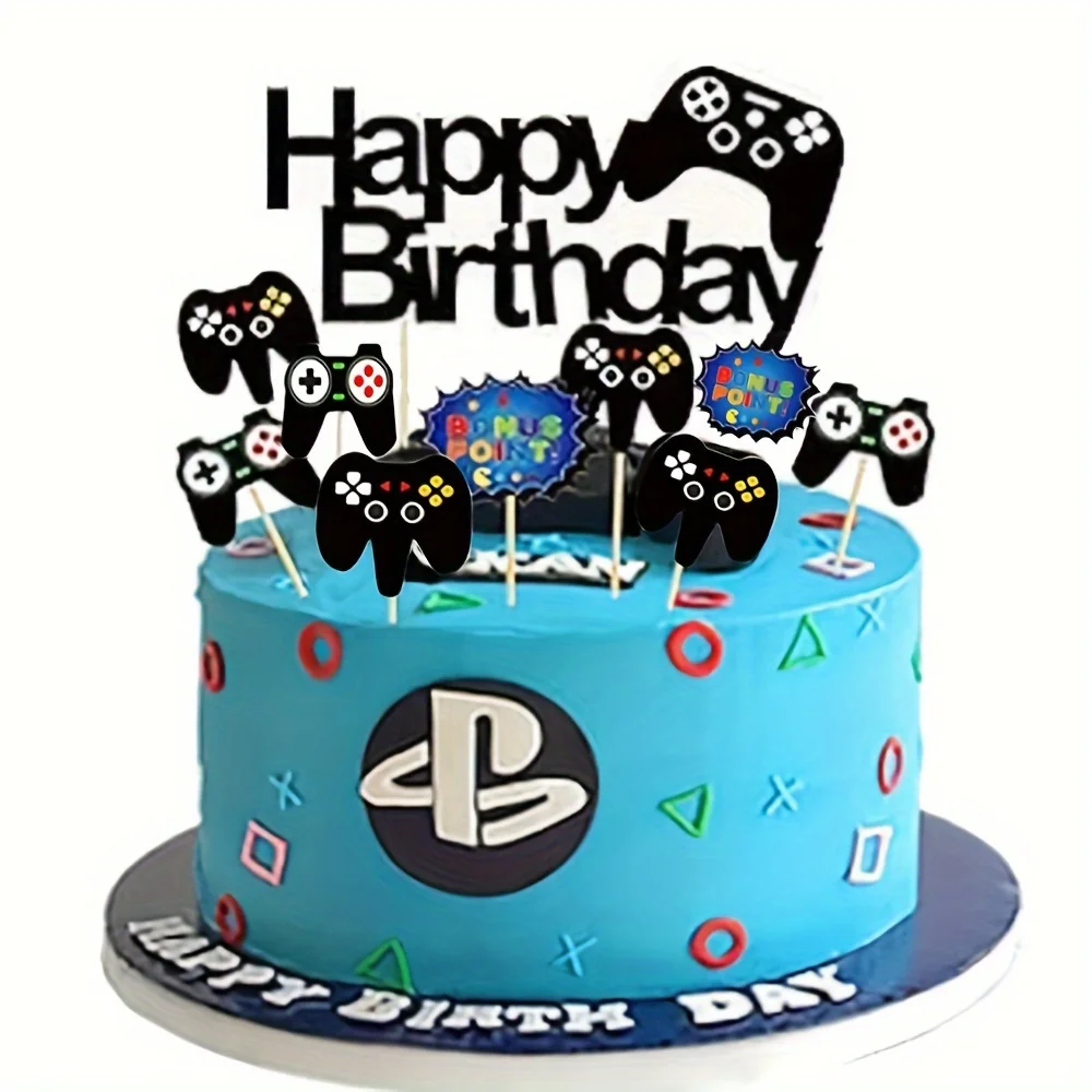 7pcs Game Console Theme Happy Birthday Party Cake Decoration-Birthday Party Decorating Supplies for Game Fans, Kids and Men