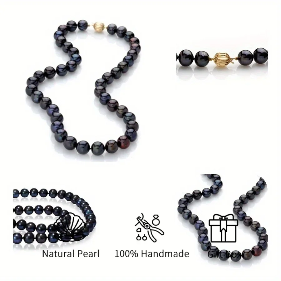 

MYSOYA 10-11mm Black Freshwater Pearl Necklace For Women And Men Gift Box Perfect Gift For Wedding Birthday Christmas New Year