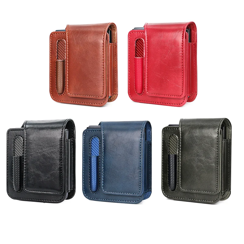 حقيبة خصر للهاتف المحمول من جلد البولي يوريثان لهاتف سامسونج جالاكسي Z فليب 6 5 4 3 مع حامل قلم، إغلاق مغناطيسي، أزرق