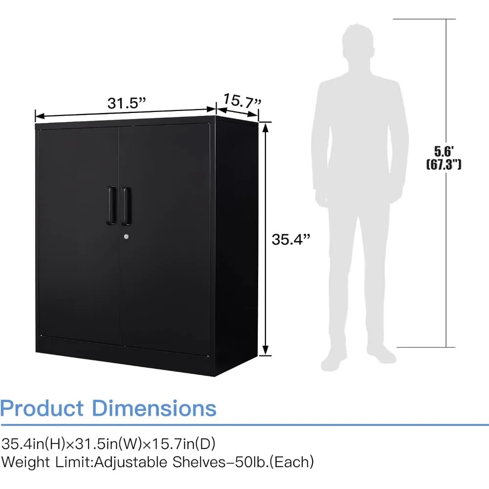 خزانة تخزين معدنية عالية الجودة مع بابين ورفين قابلين للتعديل - خزانة حائط جراج مقاس 35.5 بوصة، وعداد قفل #3